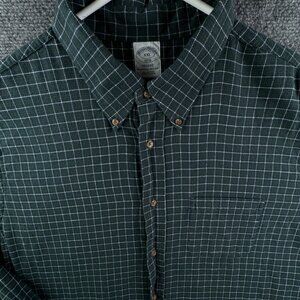 Brooks Brothers Cotton Button Up Long Sleeve Green Check Flannel 2XL Regent